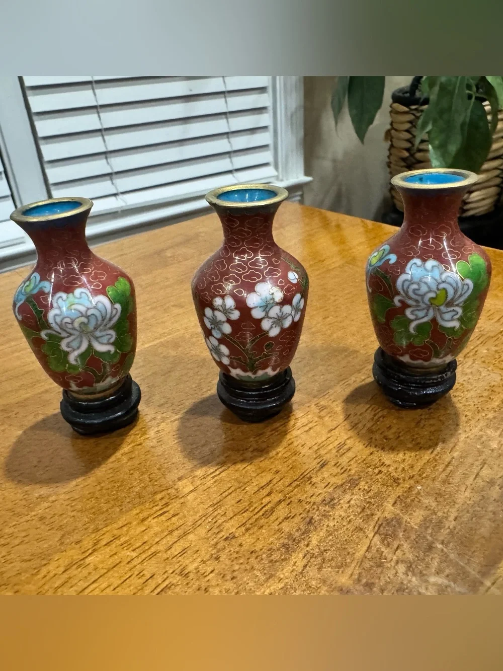 Set of Vintage 3 Mini Chinese Cloisonné Vases